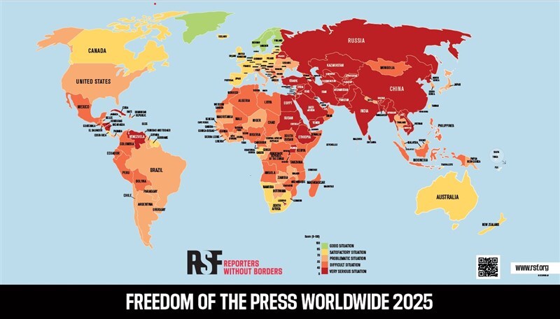 Тайвань занял 24-е место в Индексе свободы прессы за 2025 год